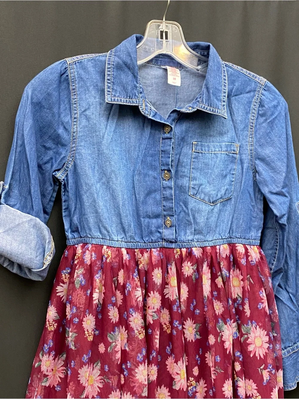 Justice Girls Denim & Floral Tulle Convertible Shirt Dress Size 10